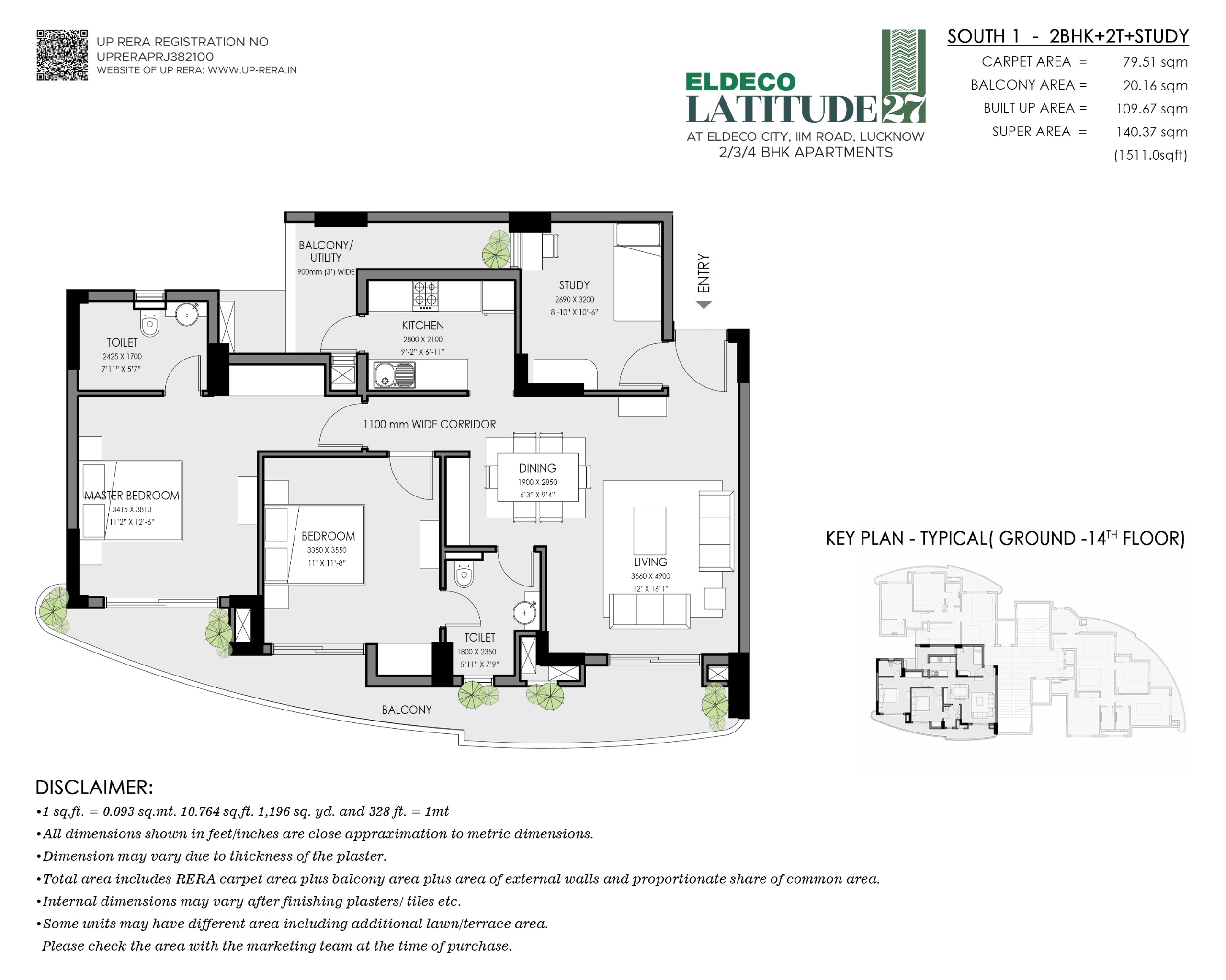 South-1 - 2 BHK+2T+Study